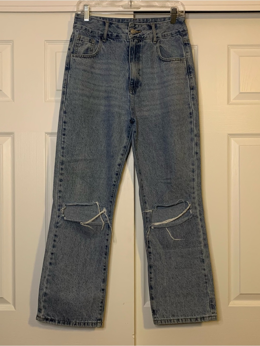 Fashion Nova Vintage Wash Cut Out Knee Jeans